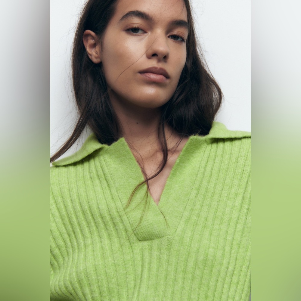 Zara sweater oversize cozy cardigan vneck ribbed collar - Picture 5 of 10